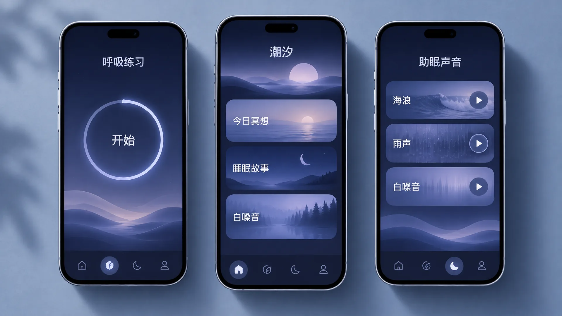 潮汐：睡眠与冥想 App · 界面设计