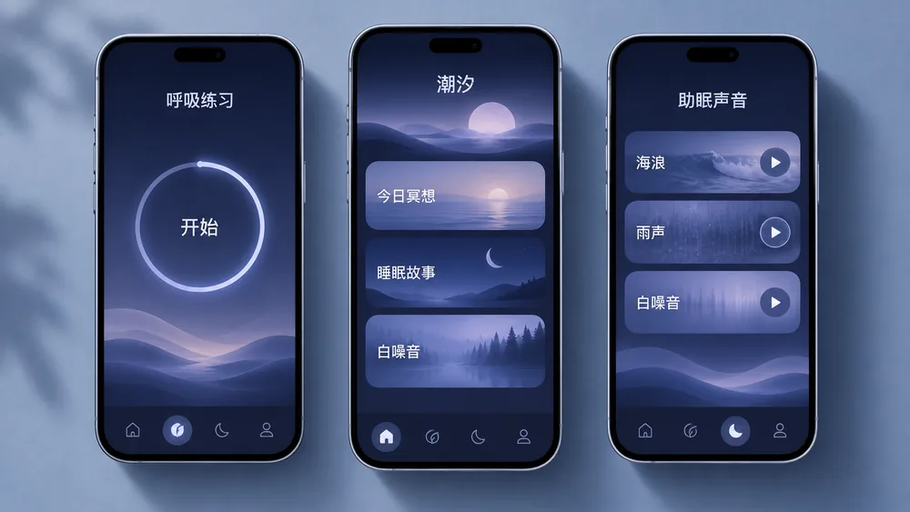 潮汐：睡眠与冥想 App · 界面设计