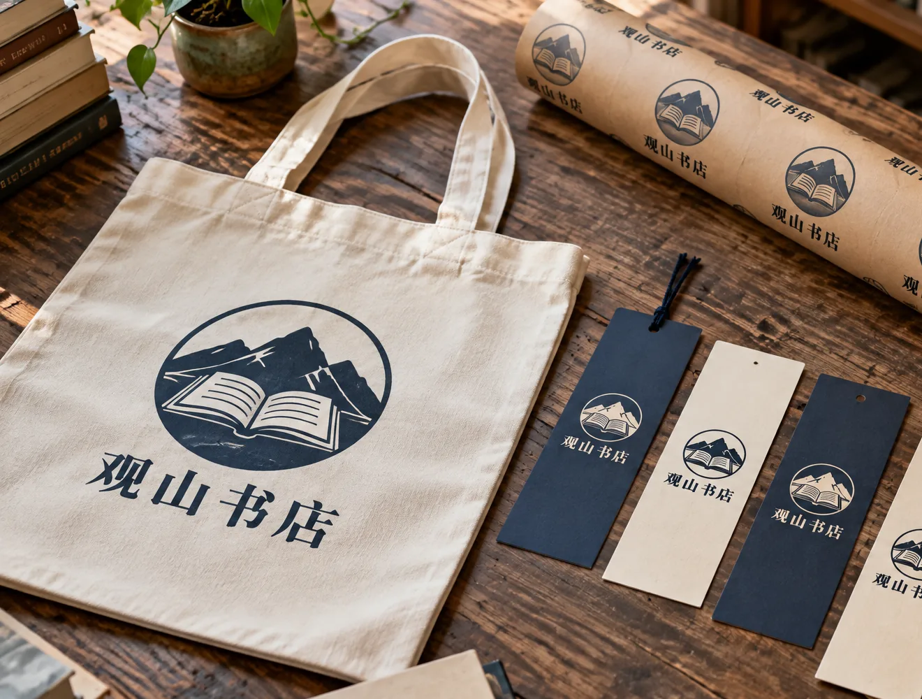 观山书店帆布袋与标志