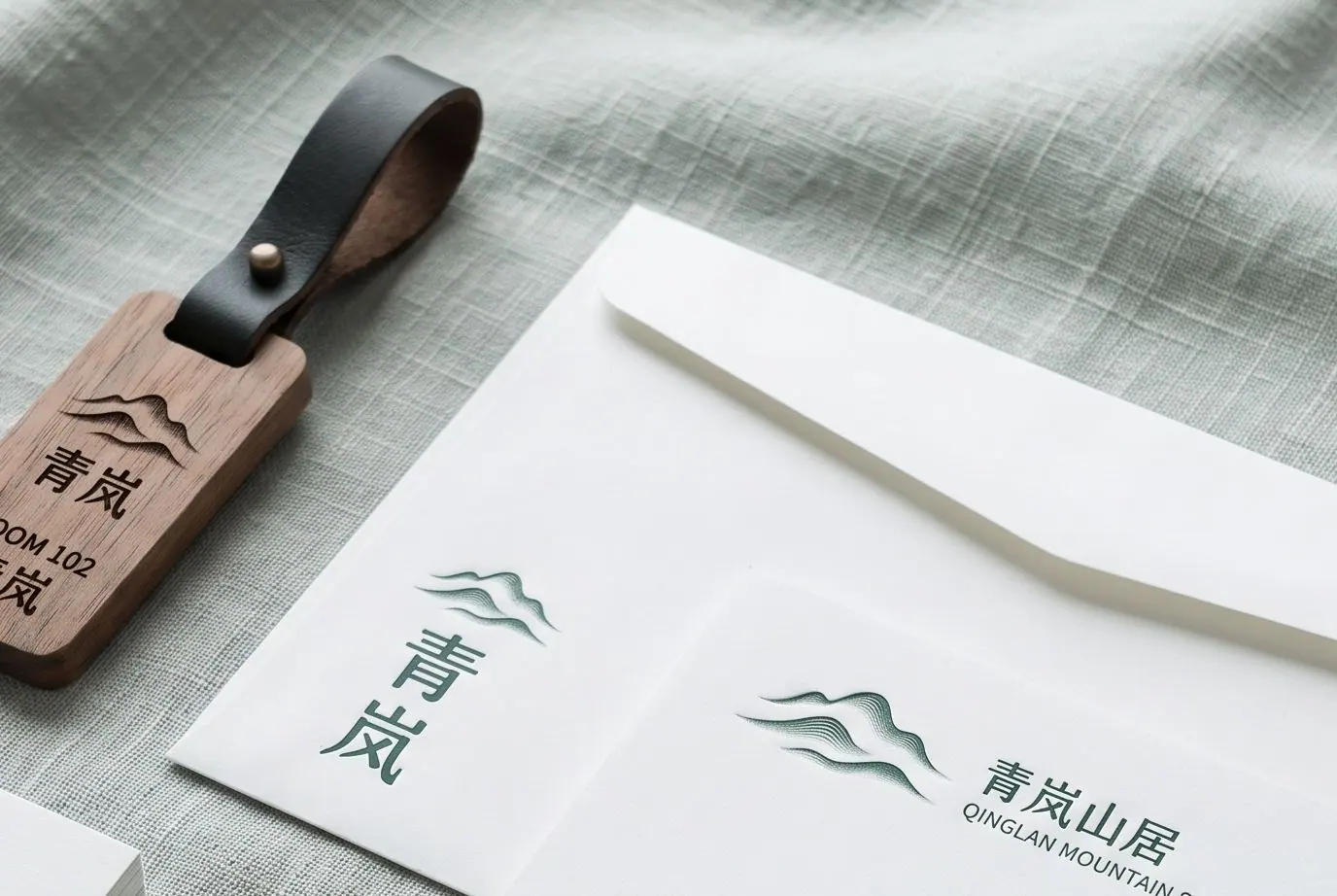 青岚钥匙牌与信封特写